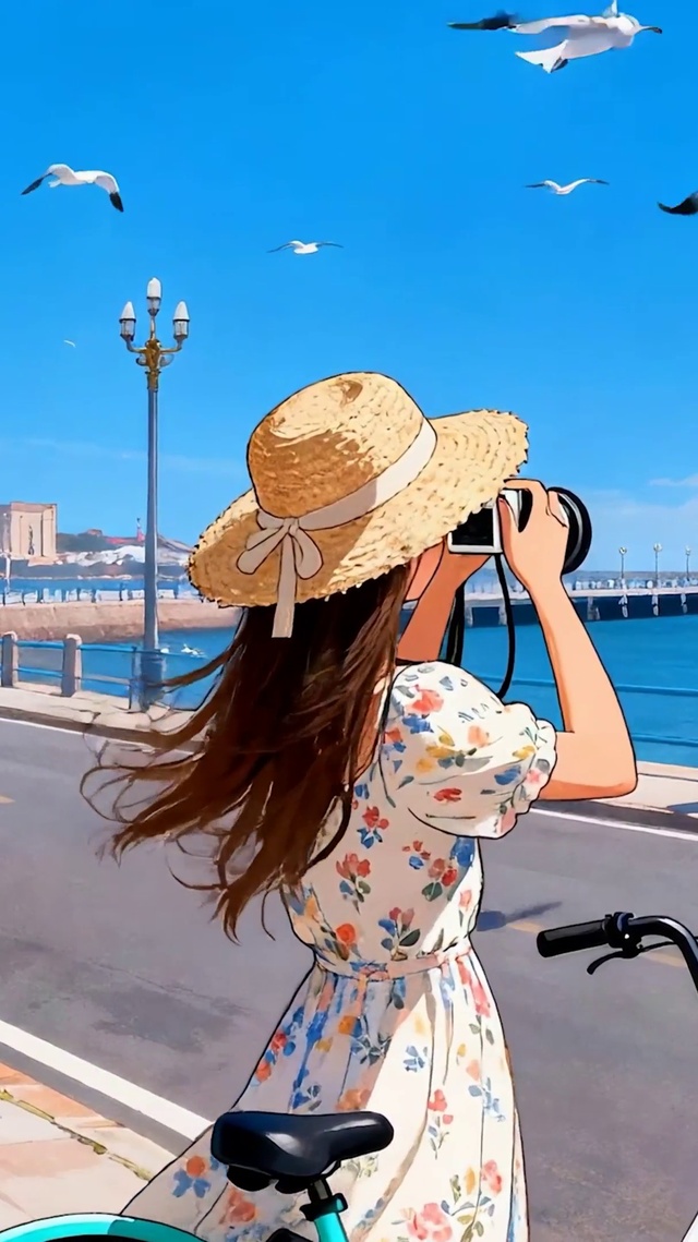 海边拍照女孩