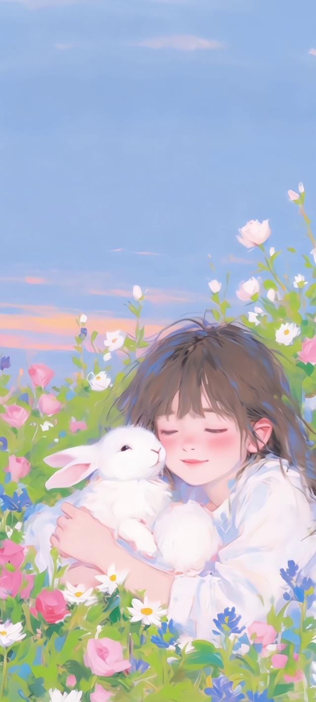 日暮下的温柔萌兔女孩