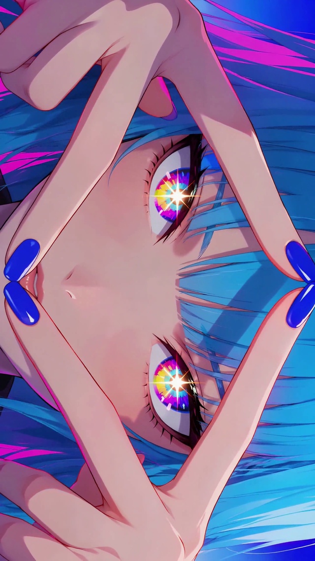 霓虹星光眼眸蓝发少女