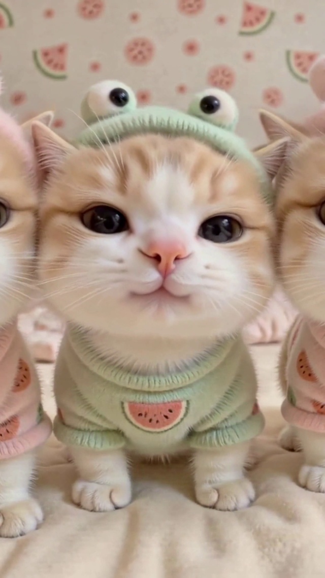 三只软萌可爱穿衣小猫