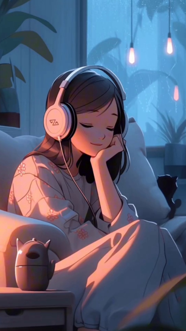 4K 戴耳机的少女