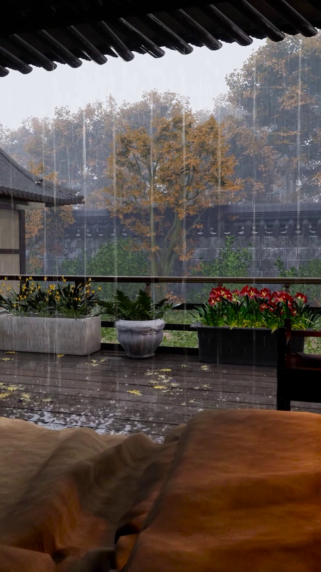 雨天庭院木屋(风景手机动态壁纸) - 风景手机壁纸下载 - 元气壁纸