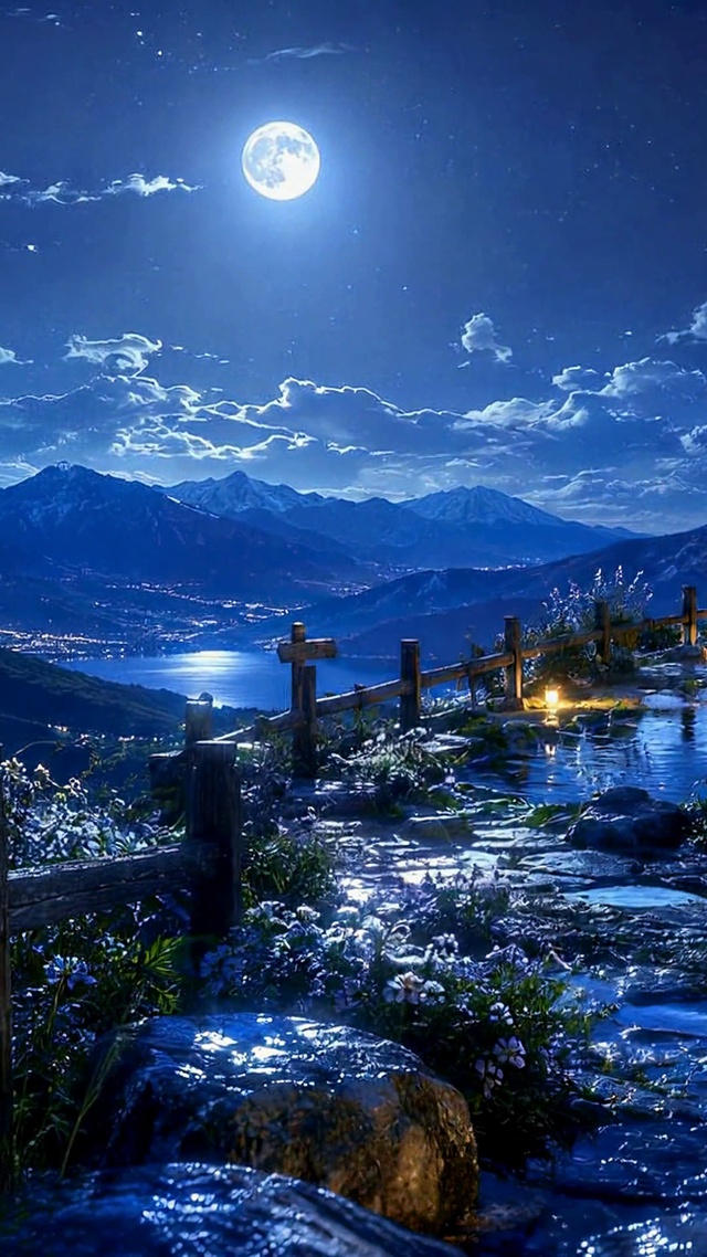 月下山径夜景