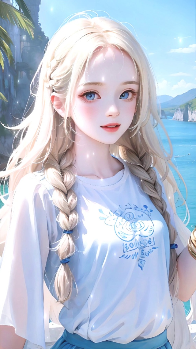 海边的麻花辫少女