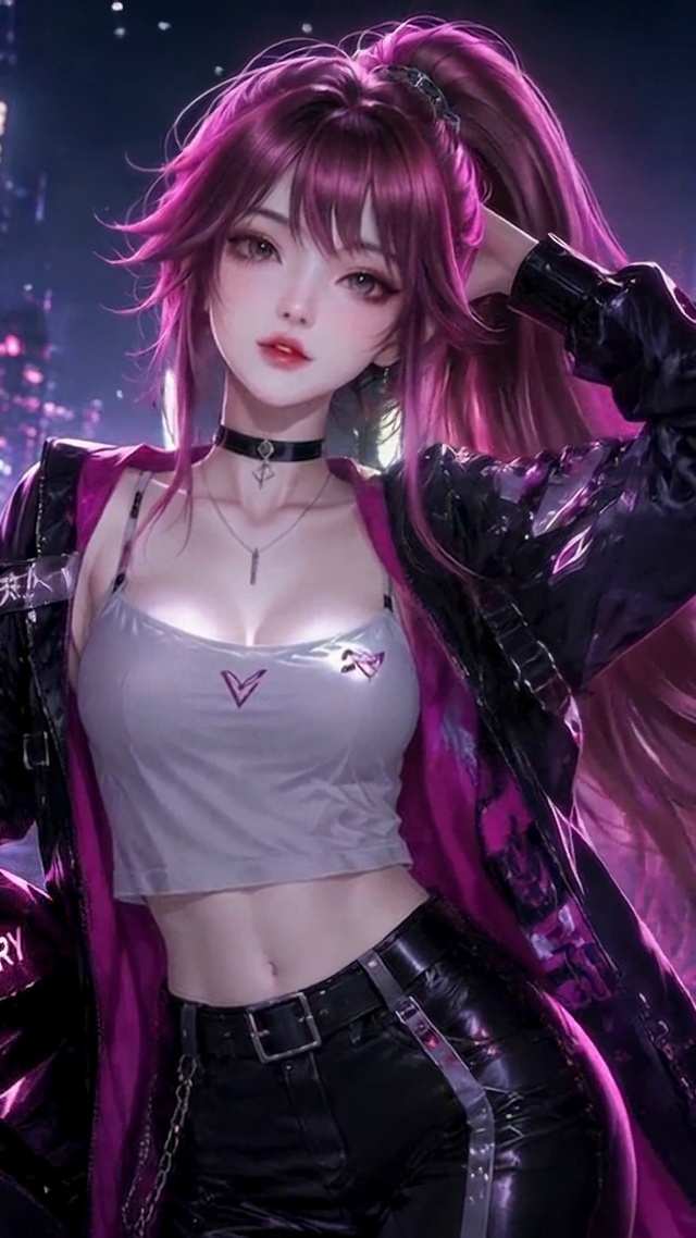 赛博朋克紫发机车美少女