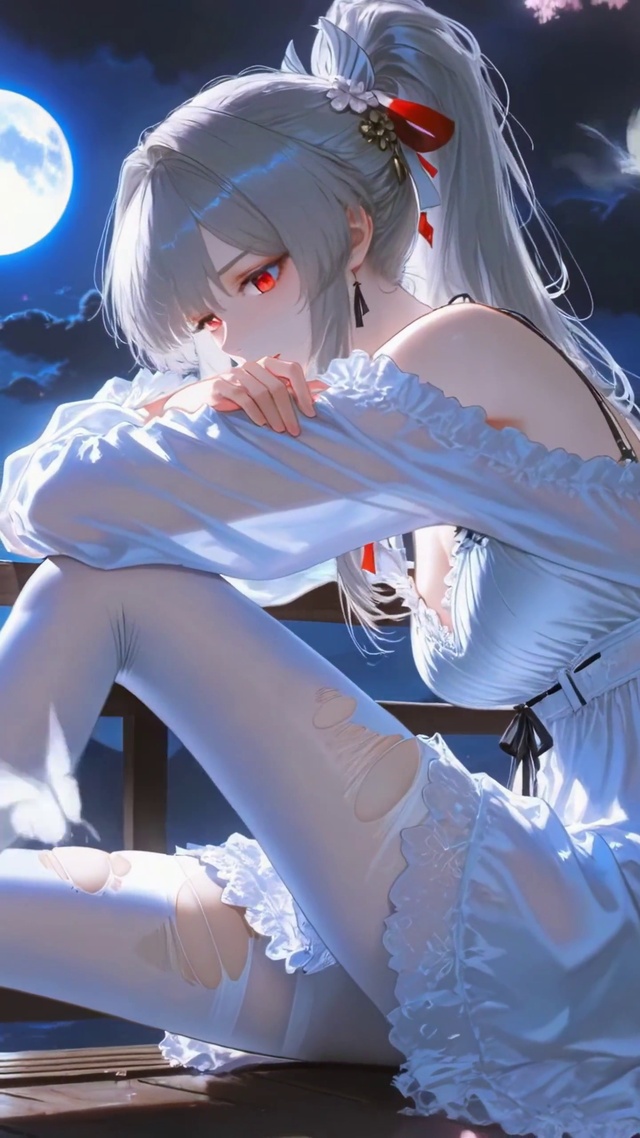 月夜樱花廊台绯雪