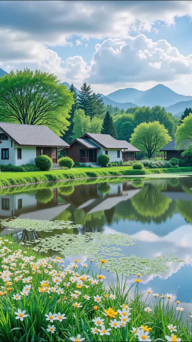 护眼湖畔村庄