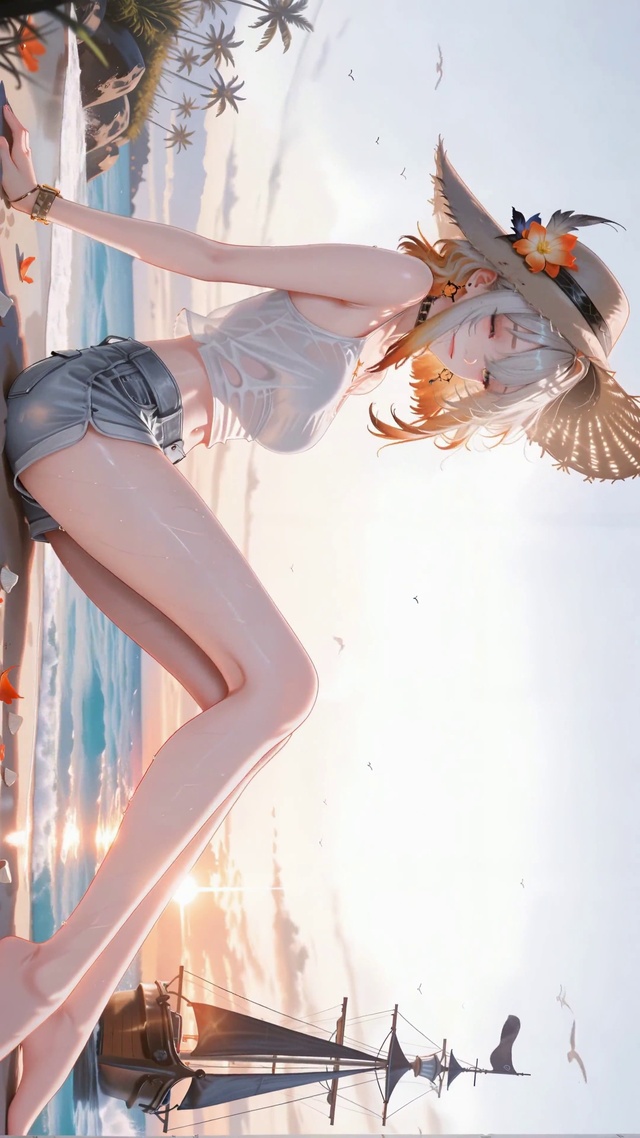 秋日海边小清新长腿嘉贝莉娜