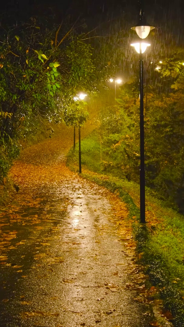 夜雨路灯小路