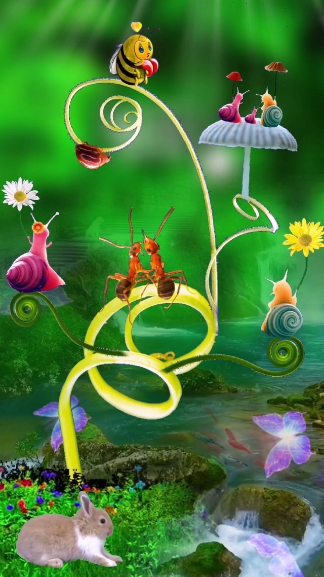 蜗牛瓢虫蜜蜂小鱼兔子开舞会