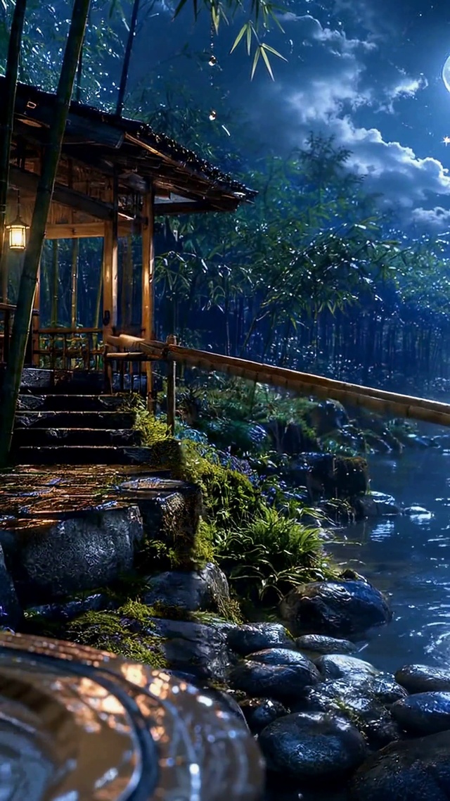月下竹林溪畔
