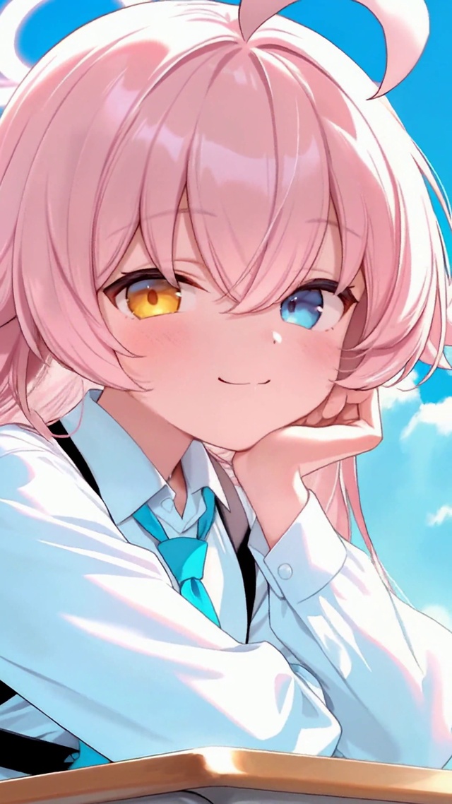 晴空下粉发异瞳小鸟游星野