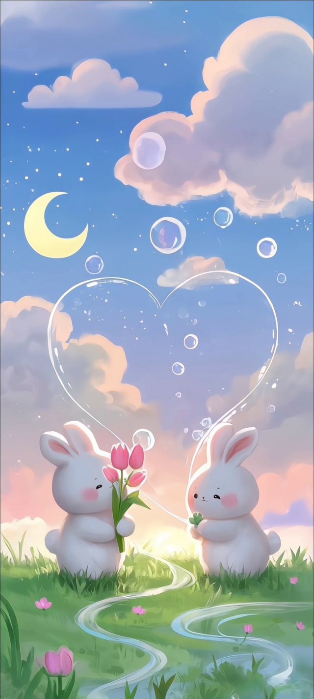 月照小径，兔伴花香