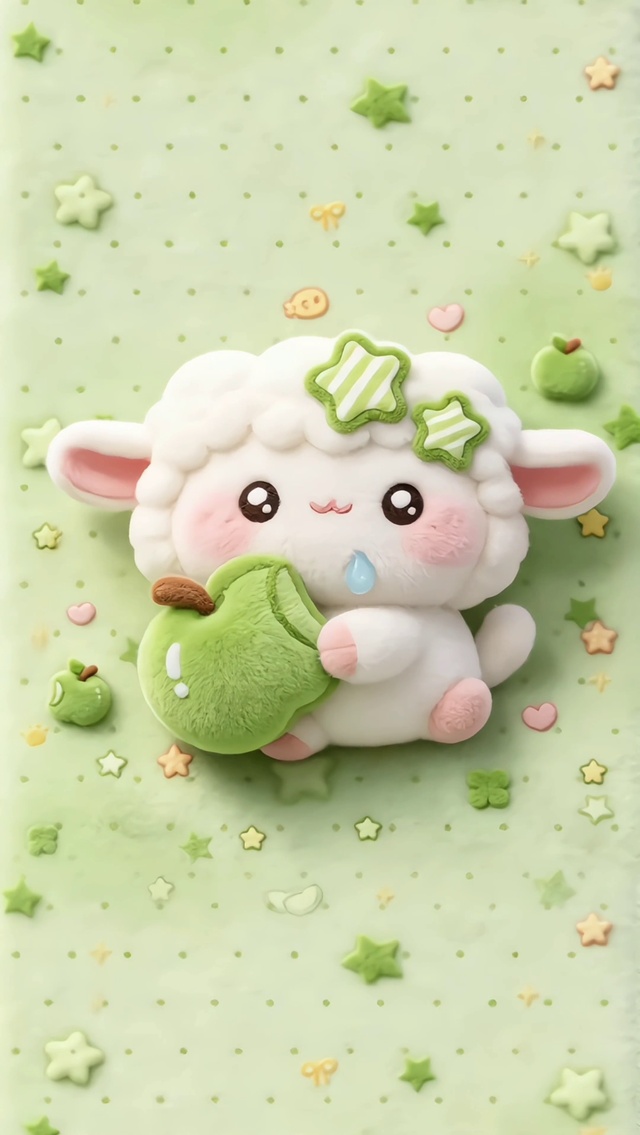 清新绿色可爱小羊苹果