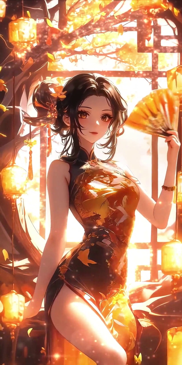 金色贺岁旗袍少女