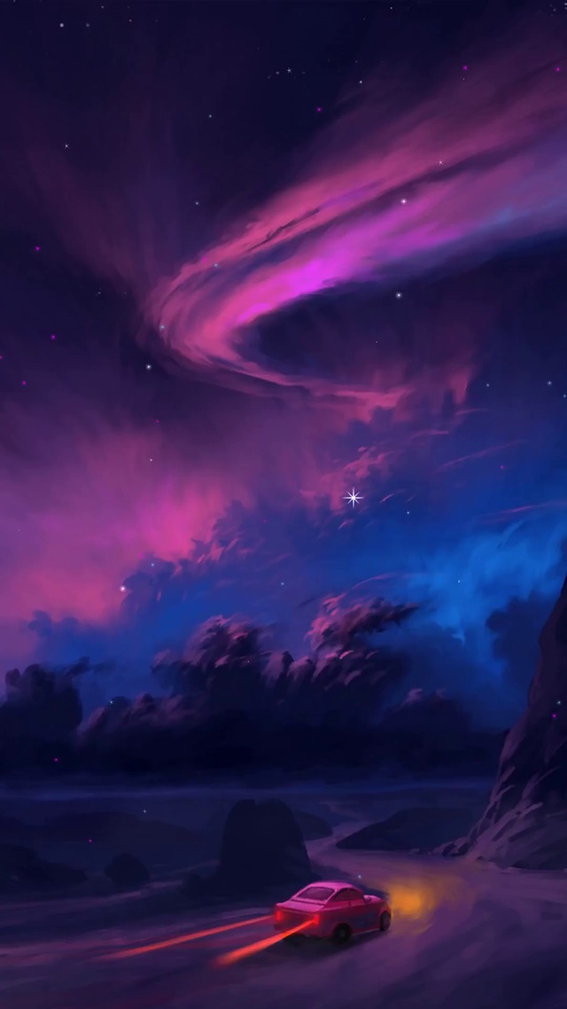 唯美夜空公路景色