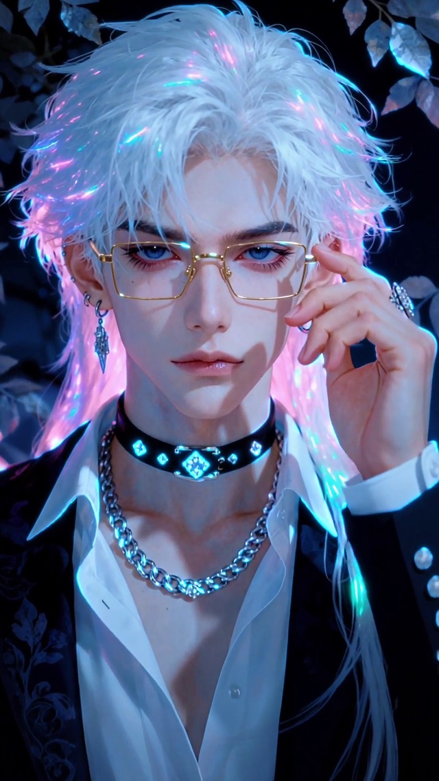 帅气斯文白发眼镜男神