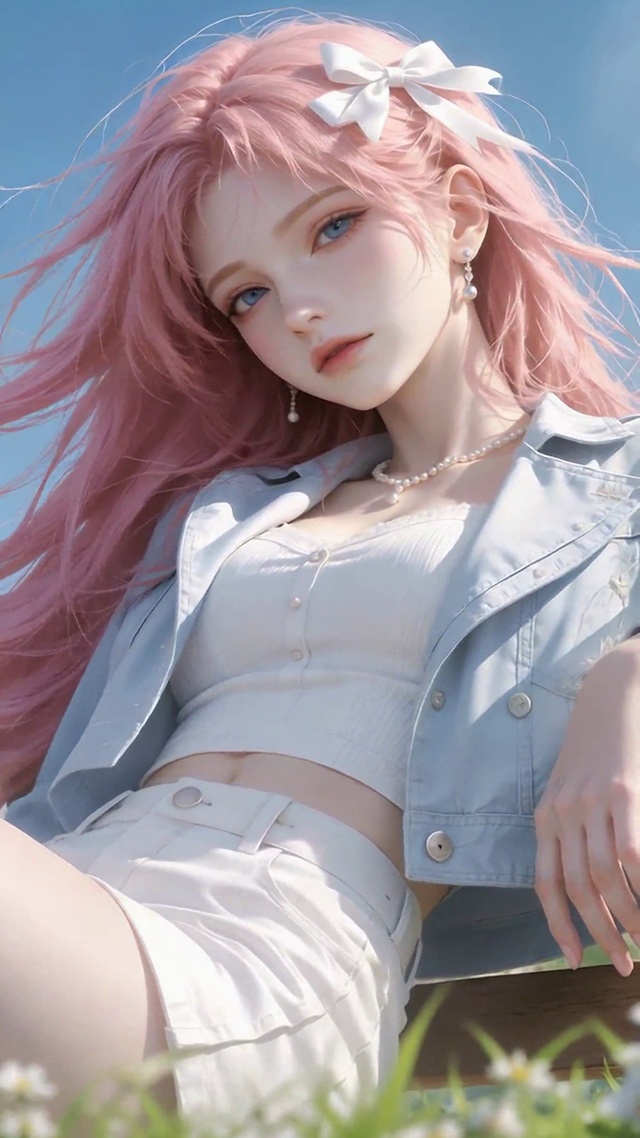 晴空下的粉发美少女
