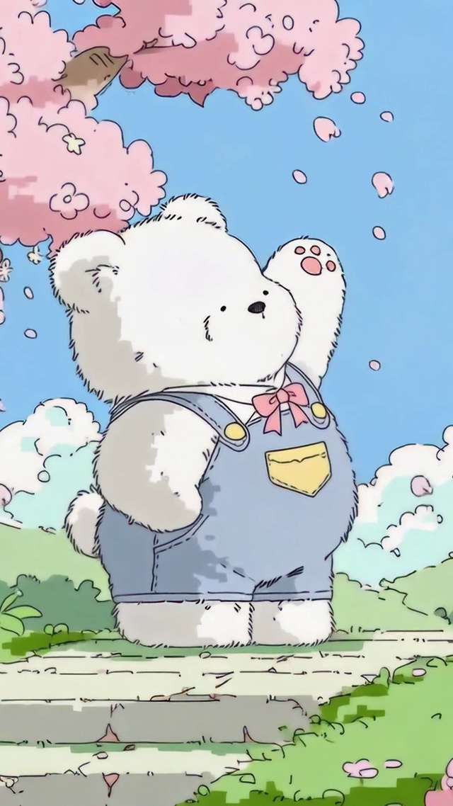 樱花树下的可爱小白熊