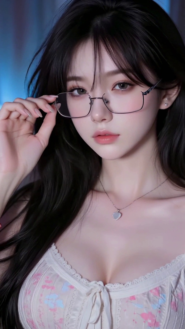 居家黑长直眼镜清纯美女