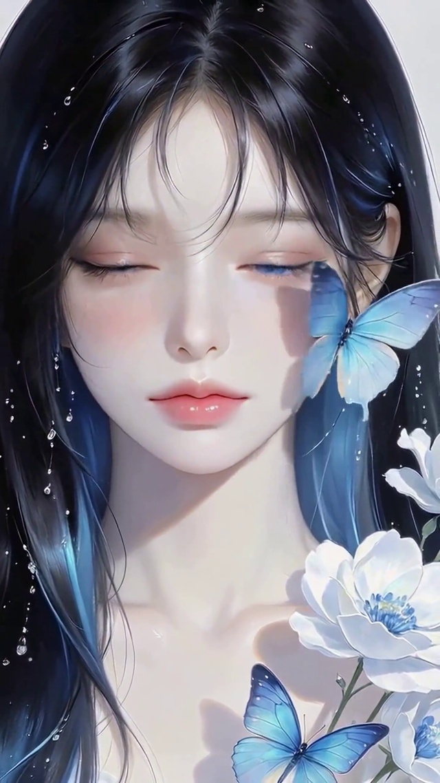 蓝蝶白花清纯美少女