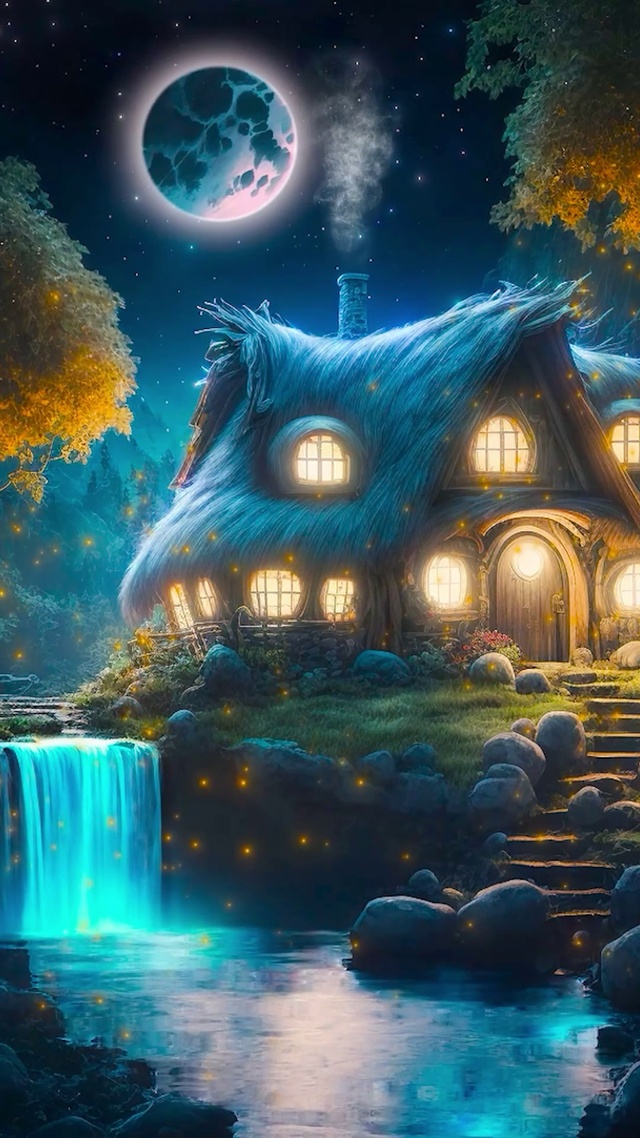 梦幻夜晚安静小屋