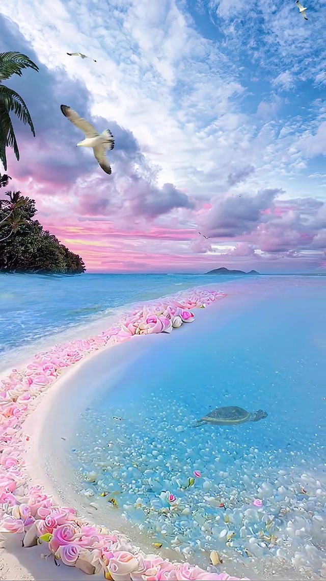 粉色玫瑰海滩
