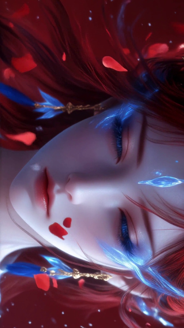 红发蓝眸古风美少女