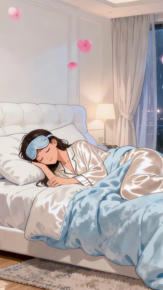 雨夜城市卧室安睡美少女