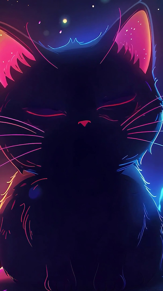 夜景星光可爱小猫咪