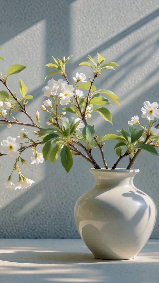 静谧白樱瓶插花