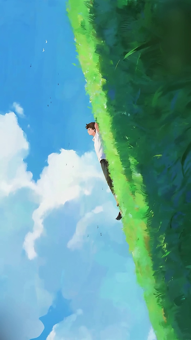 躺草看天空的少年