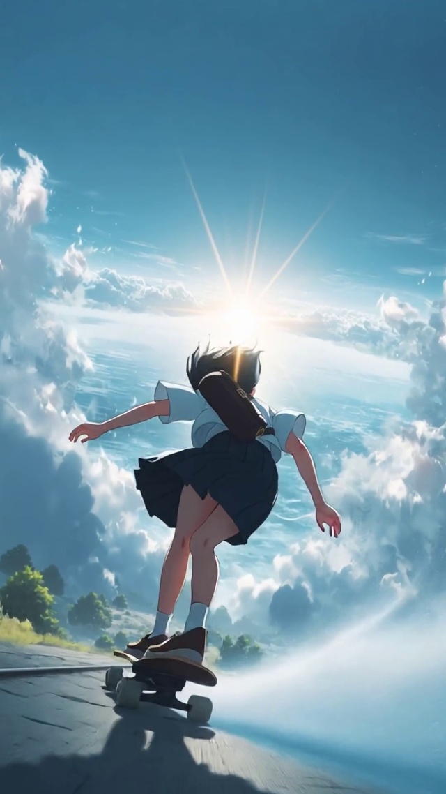 青空滑板少女