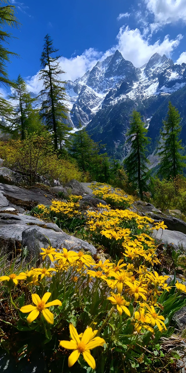 雪山脚下的金色花径