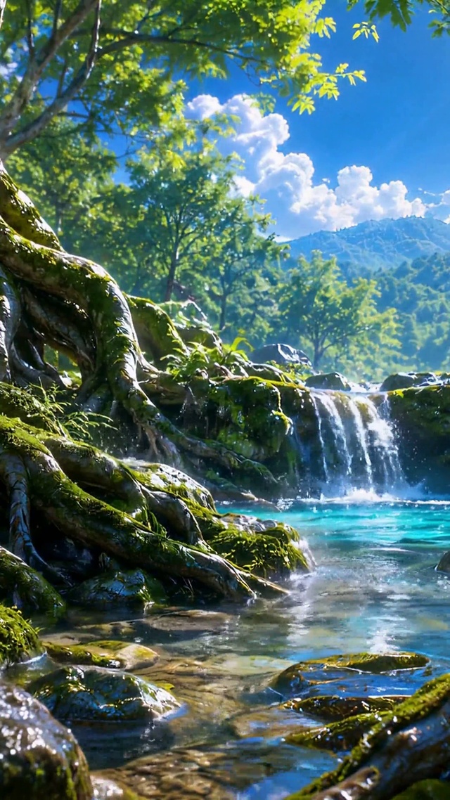清新治愈林间溪流风景
