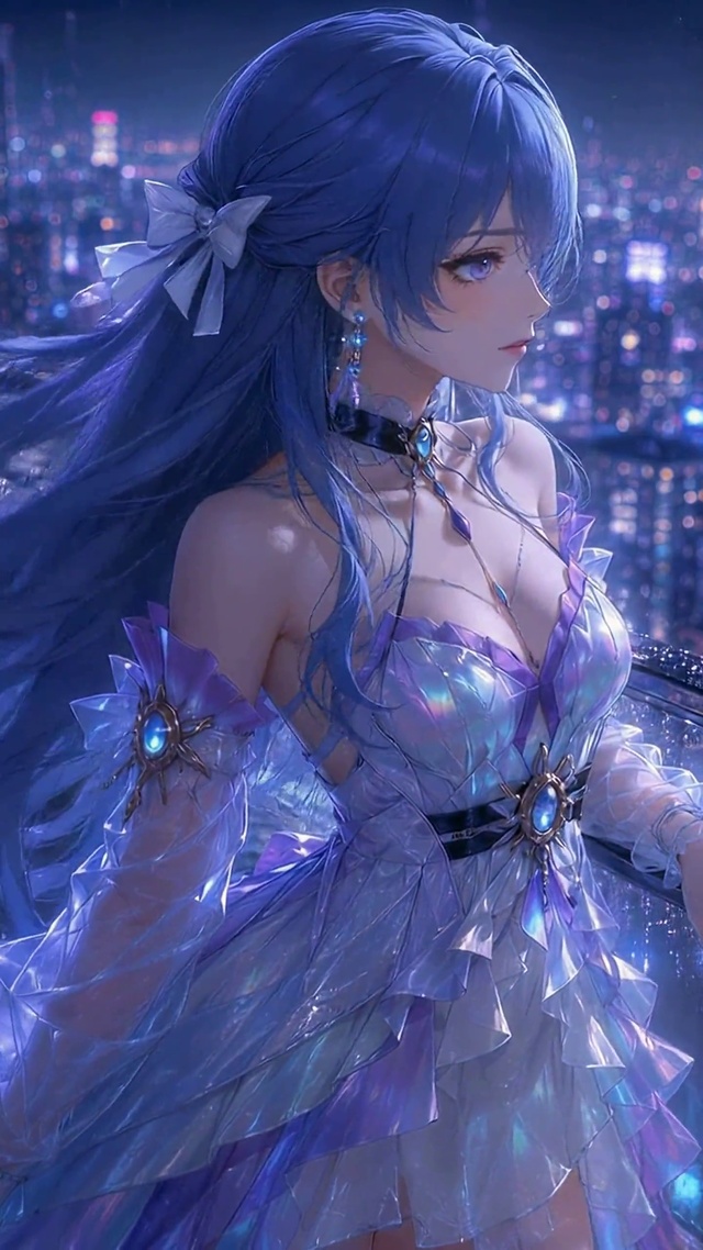 赛博都市雨夜蓝发美少女