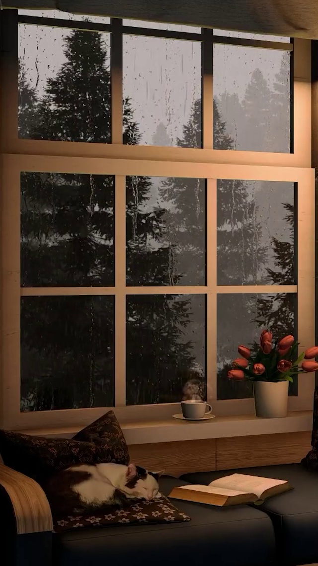 雨夜舒适的阅读角落
