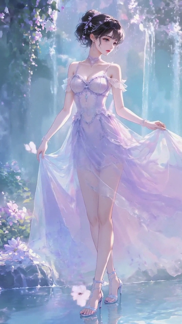 紫裙少女梦幻花涧动态壁纸