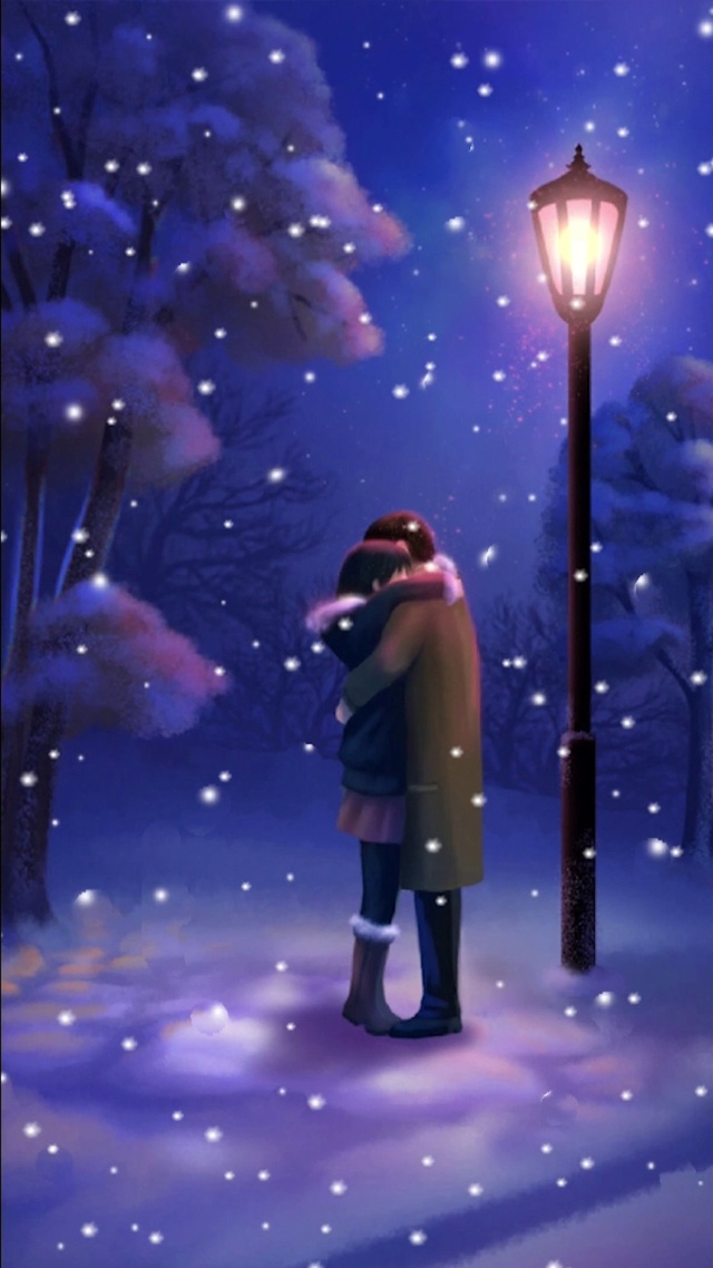 雪夜路灯下