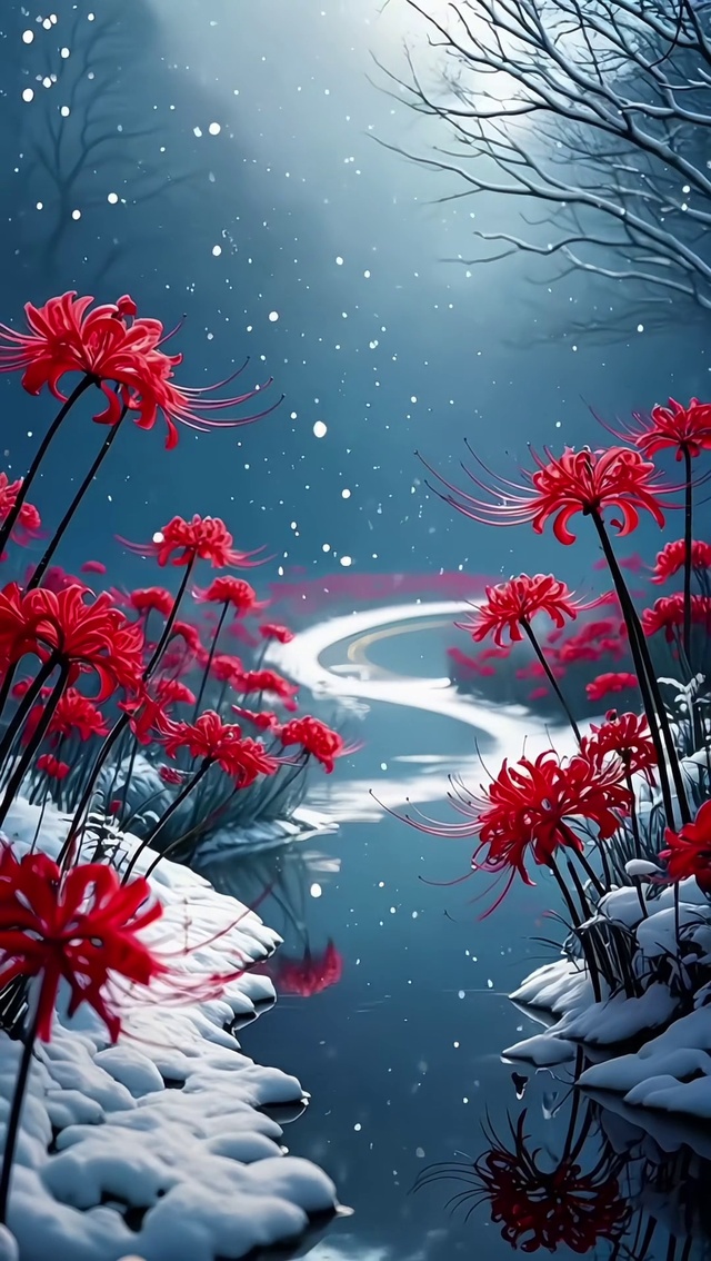 雪中红色彼岸花