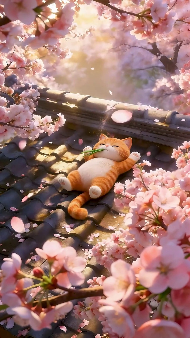 屋顶睡觉的小猫