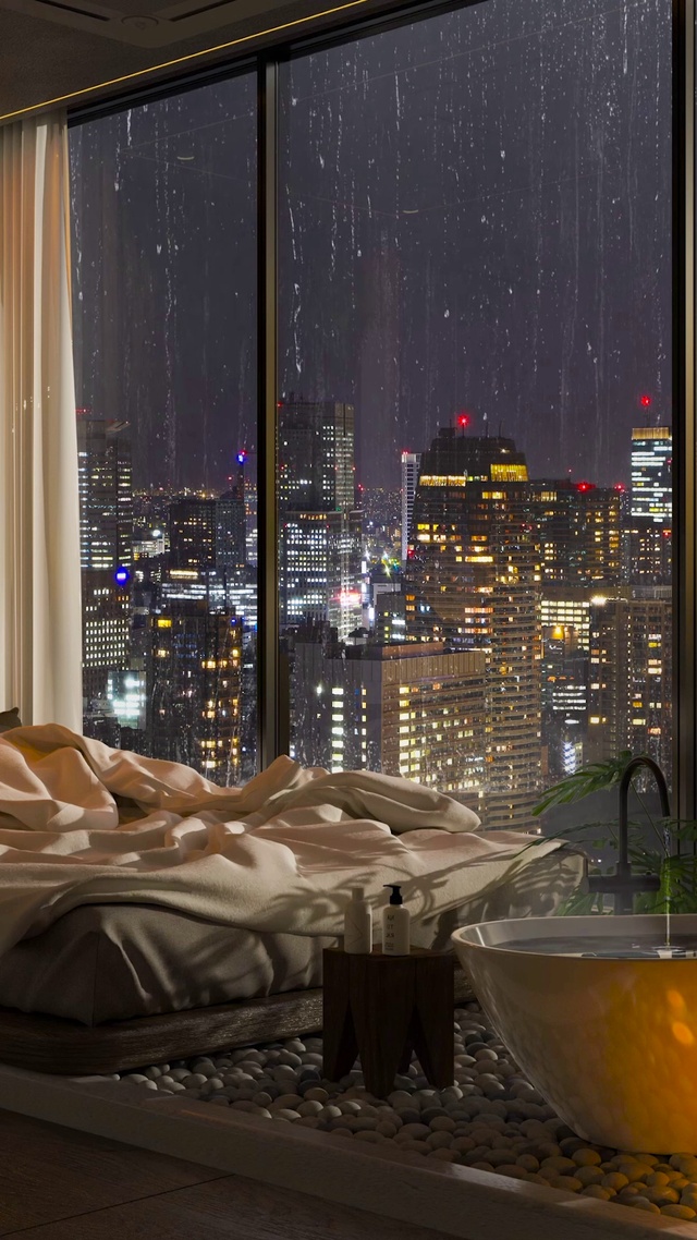 安静的雨天夜晚城市