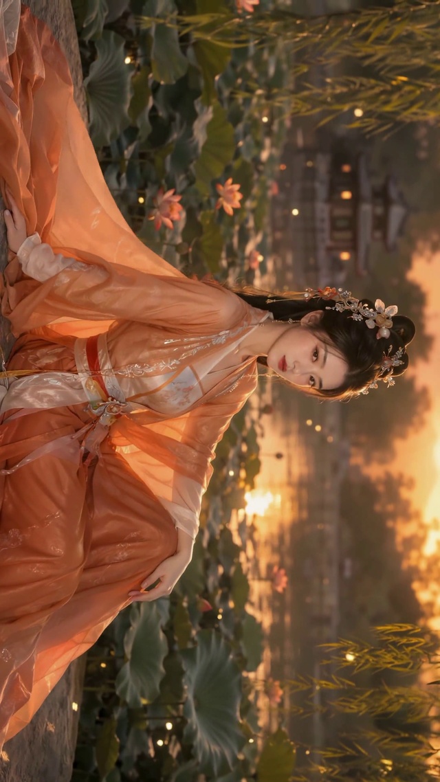 暮色荷塘古风美人