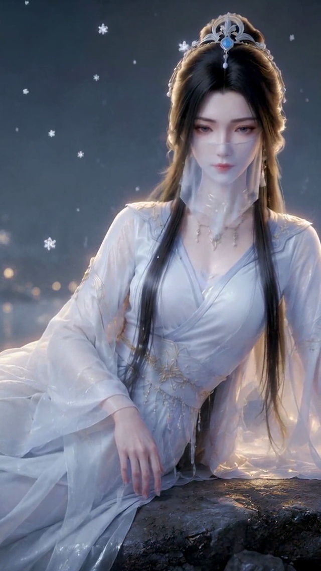 月夜河畔古风白衣女神