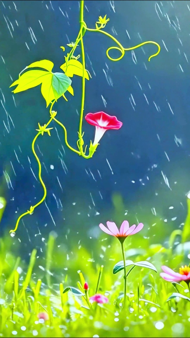 治愈小雨牵牛花4K