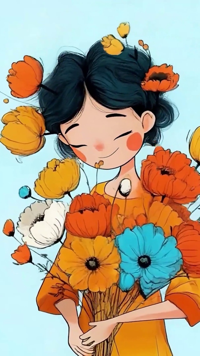 拿着鲜花女孩