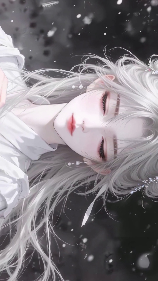 雪吻银丝古风白发少女