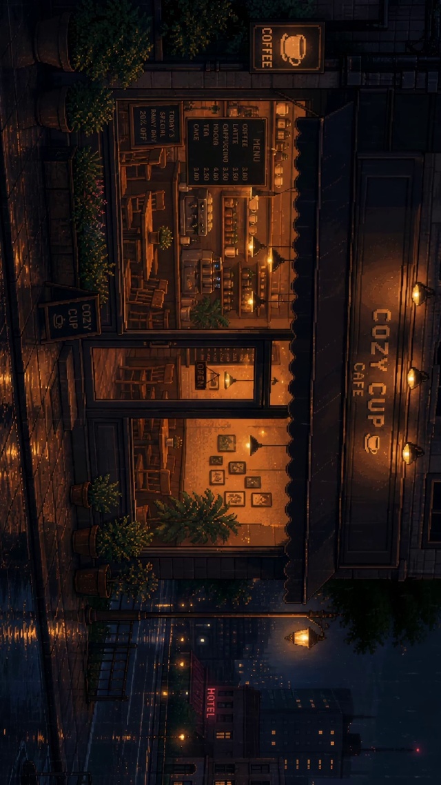 夜晚街边咖啡厅