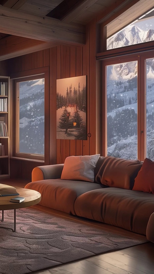 冬季雪天温暖小屋