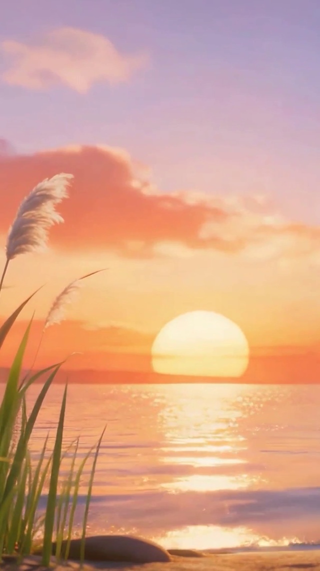 夕阳海景小船
